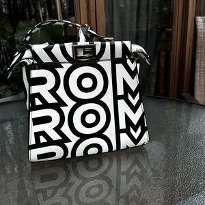 Black & White Roma Graphic Top-Handle Bag